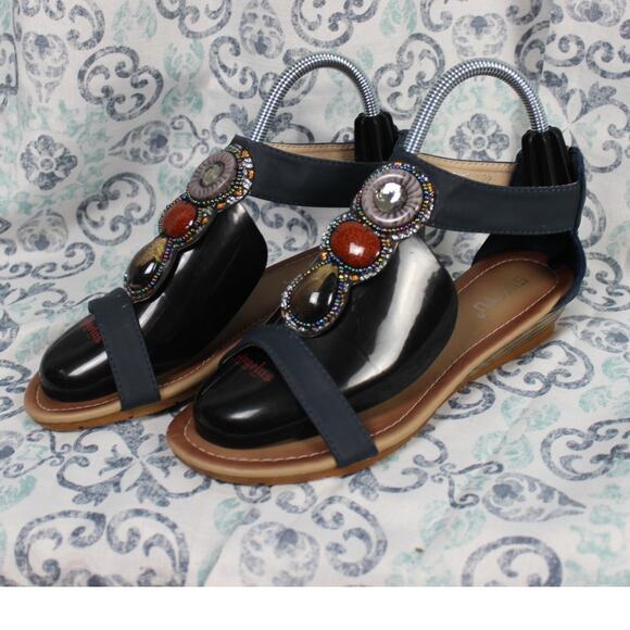 Siketu Shoes - Siketu Bohemian Sandals Blue Strap with Stones Size 39 Womens 8.5